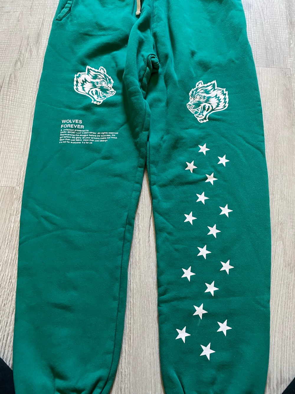 Darc Sport Green Track Joggers with White Wolf Graphic - Picture 5 of 5